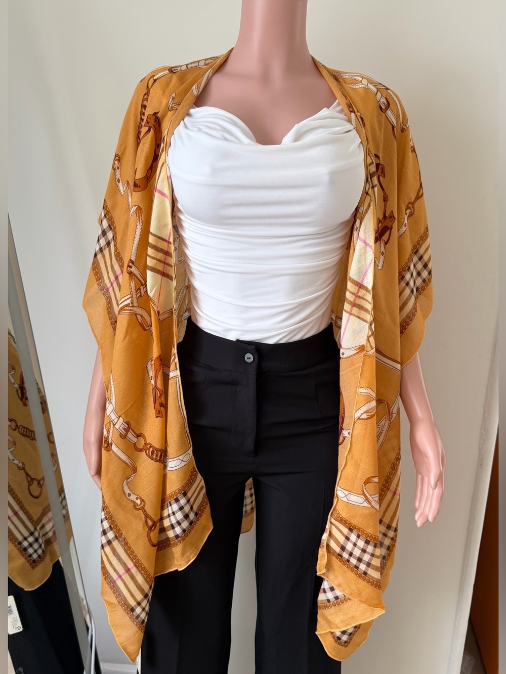 Mustard Chain-Print Wrap Shawl - Women Accessories